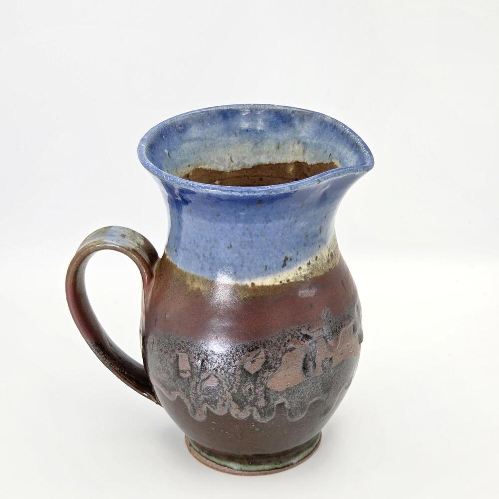 Vintage Studio Pottery Pitcher | Mid-Century Modern Blue & Brown Glaze